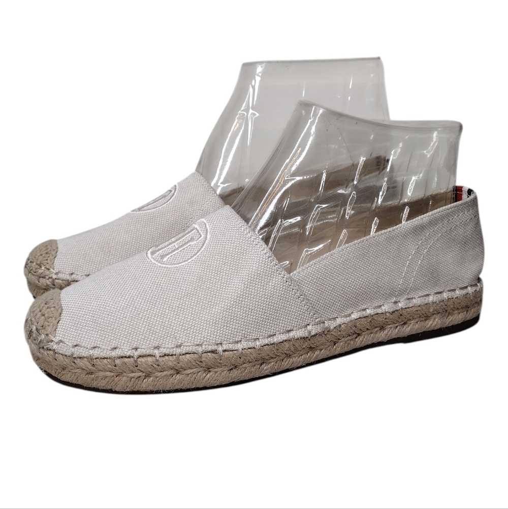 Tommy Hilfiger Logo Cream Slip-On Flat Espadrilles Sz 8.5M